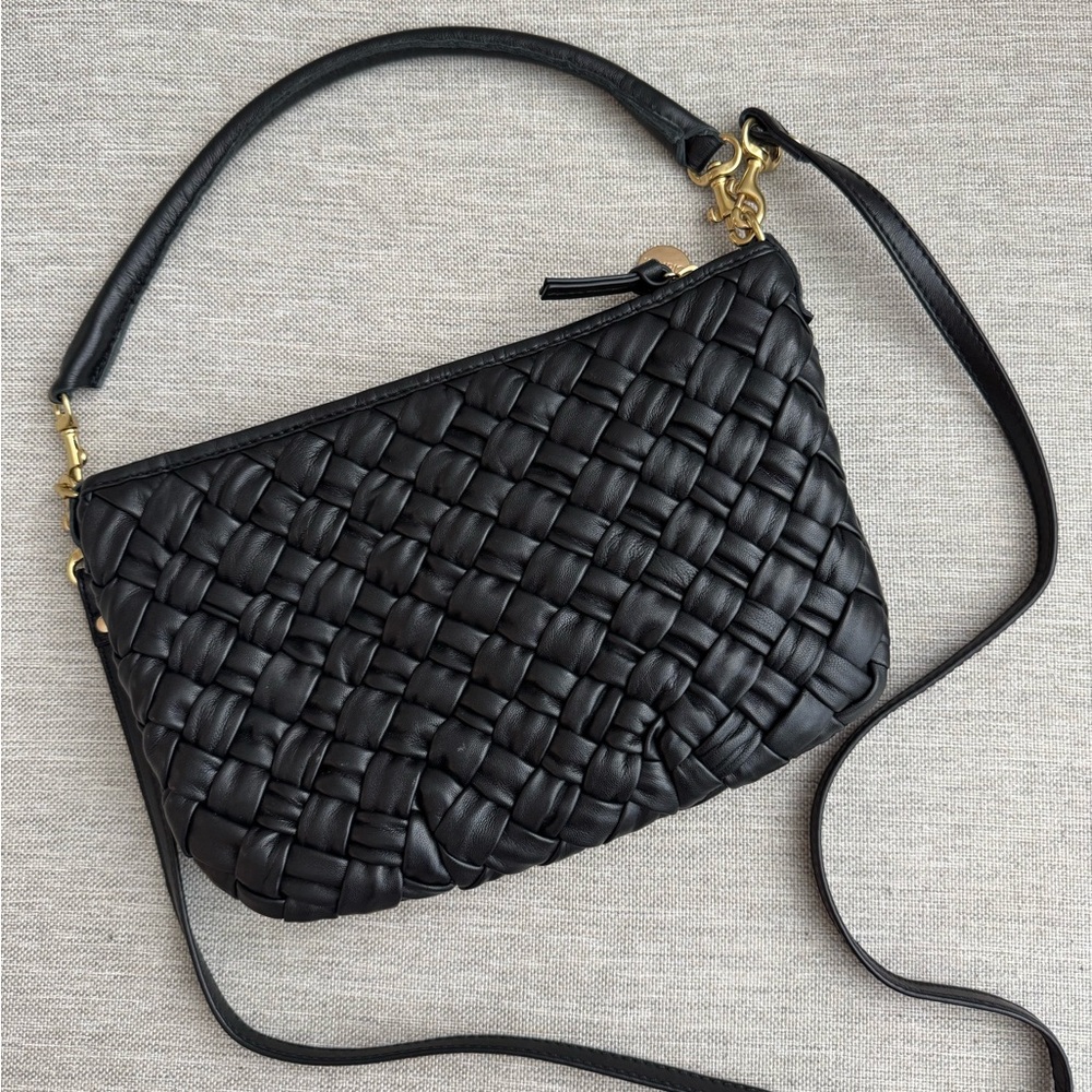 Clare V Black Petit Moyen Puffy Woven Leather Shoulder Bag with Gold Hardware - Picture 3 of 12